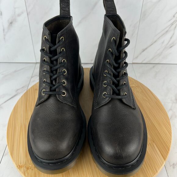 Dr. Doc Martens 101 Harvest Mens Size 9 Black Leather Combat Moto Boots Shoes - Picture 4 of 9